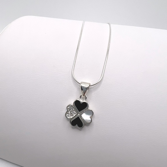.925 Sterling Silver Clover Cz Necklace - Picture 5 of 17
